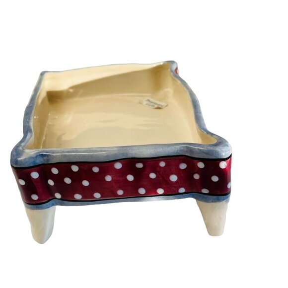 Porcelain Footed Rectangular Candy What Not Dish Red Polka Dots 5 1/2" x 3" - Picture 6 of 6